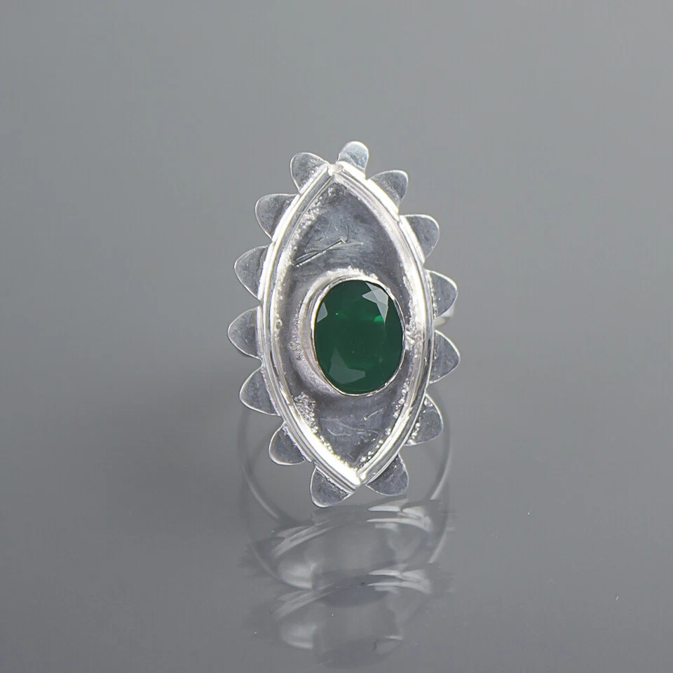 Green Onyx Natural Gemstone Ring for Women 925 Sterling Silver Jewelry Gift - Image 1 of 1