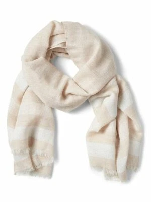 NEW BANANA REPUBLIC Airy Womens Metallic Stripe Wool Blend Scarf Beige Silver  - Image 1 of 2