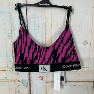 Calvin Klein 1996 Unlined Bralette Blk & Pink Animal Print QF7216-670 Size M NWT - Picture 1 of 15