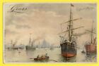 Postkarte Timbre Jubilé 1900 Lithographie Voiliers Sailing GRUSS Hafen am Morgen