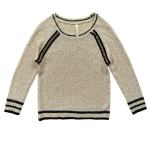 Tini Lili Womens Small/Medium Ivory Black Gold Sequins Chain Long Sleeve Sweater - Picture 1 of 17