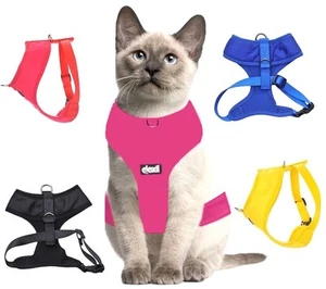 Cat Harness Pink Black Blue Yellow Red Waterproof Padded Adjustable  S M L EX L - Picture 1 of 10