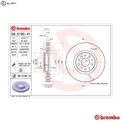 2x BRAKE DISC 09.5180.41 FOR FIAT 940 B7.000 1.4L 55260384/80444 1.6L 4cyl - Image 1 of 4