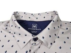 Mizzen + Main Polka Dot Polo Shirt Men's Large Trim Fit Gray Stretch Performance - Picture 1 of 10