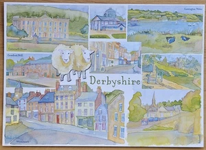 Derbyshire Emma Ball Aquarell Kunst regionale Postkarte County Gebiet - Bild 1 von 1