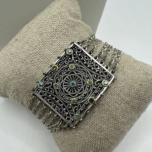 "Pulsera vintage Avon Nina Ricci tono plata estrás verde filigrana 7-8""" - Imagen 1 de 5