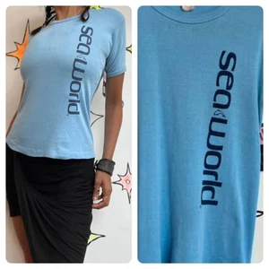 Camiseta Vintage Años 70/80 Azul Sea World - Suave y Usada - Pequeña - Imagen 1 de 9