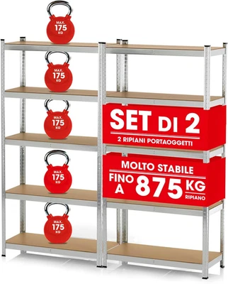 Set Di 2 Scaffali per Carichi Pesanti, 180X90X40Cm | 1750Kg Di Portata, 175Kg pe - Immagine 1 di 4
