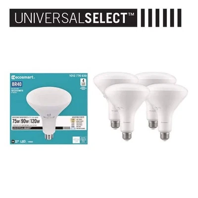EcoSmart Universal Select 75/90/120W Equivalent BR40 LED Flood Light Bulb 4PK - Image 1 of 4
