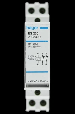 HAGER 20 AMP DOUBLE POLE NC CONTACTOR 230V COIL ES230 239230 - Image 1 of 4