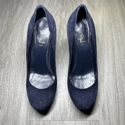 YSL Yves Saint Laurent COBALT BLUE SUEDE PALAIS PLATFORM 4.5” HEEL PUMPS EURO 36 - Image 1 of 4