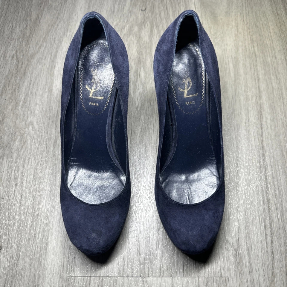 YSL Yves Saint Laurent COBALT 蓝色麂皮绒 PALAIS PLATFORM 4.5 英寸钢质 PUMPS EURO 36 — 第 1/4 张图片