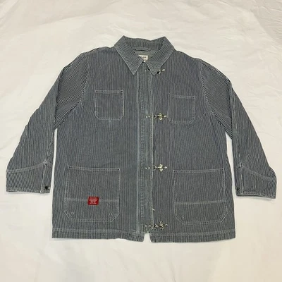 Vtg Ralph Lauren Jeans Co Jacket Fireman Clasp Blue Pin Striped Denim Womens 2X - Image 1 of 4