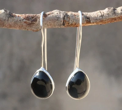 Orecchini Da Donna In Argento Sterlina 925 Con Gemma Di Onice Nera - Immagine 1 di 2