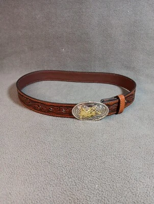 Cinturón Nocona Western Mujer Cuero Rodeo Bucking Bull Hebilla Marrón Talla 26 V.G.C Foto 1 de 4