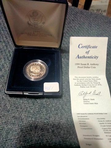 1999 SUSAN B ANTHONY PROOF DOLLAR - WITH DISPLAY BOX AND COA FROM THE U S MINT Cover