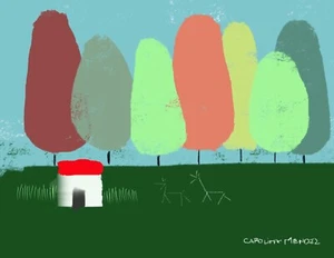 DAS HAUS IM WALD Originaldruck Kunst mattiert 11 x 14 Zoll Echtheitszertifikat Carolina Mendez - Bild 1 von 1