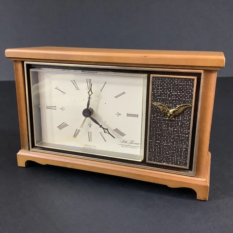 Vtg 1960s SETH THOMAS Auditron VII Battery WOOD DESK ALARM CLOCK STR5-D USA Cover