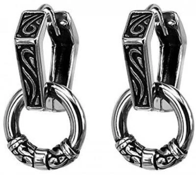 Hexagon Circle Surgical Earrings Unisex Vintage Gothic Punk Hoop Dangle Earrings - Image 1 of 4