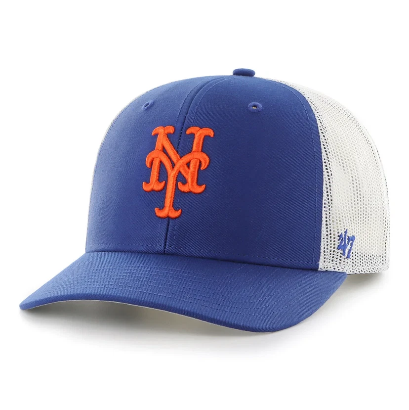 New York Mets '47 Brand Blue Trucker Adjustable Hat - Royal And White Mesh