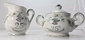 25th Silver Anniversary Lefton Porcelain Cream and Sugar Cups Small #1135 - Picture 1 of 7