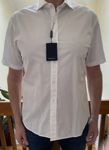 BUGATCHI Short sleeve Shirt White Shaped Fit Men's Size L NEW $195 - Picture 1 of 11