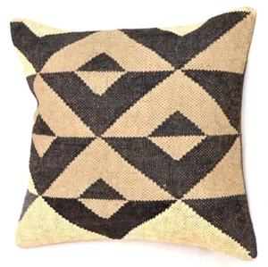 New Jute Cushion Cover Outdoor Patio Square 18x18" Black Pillow Cover Throw - Picture 1 of 4