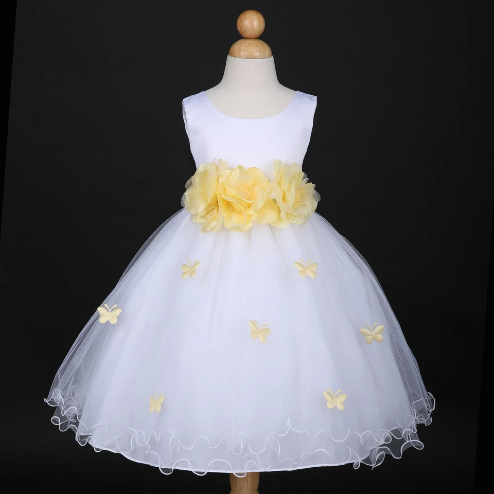 Vestido blanco/amarillo Belle fiesta boda niña flor 6M 12M 18M 2 4 6 8 10 Foto 1 de 2