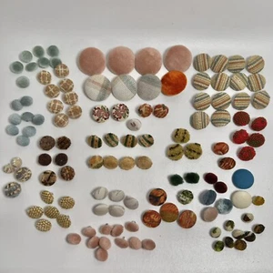 Vtg Buttons Lot Of 125 Upholstery Fabric Covered 60s 70s Crafts Sewing Groovy - Picture 1 of 17