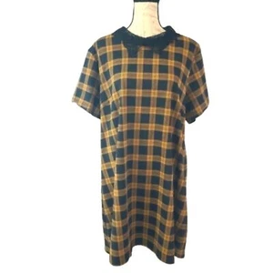 City Chic Plaid Lace Collar Mini Shift Dress Lg/20 Gold Black - Picture 1 of 10