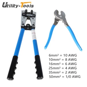 Battery Cable Lugs Crimping Tool Wire Crimper & Cable Cutter For 6-50mm² - Picture 1 of 11