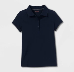 Cat & Jack Girls Uniform S 6/7 Navy Blue Short Sleeve Polo Shirt - Picture 1 of 2
