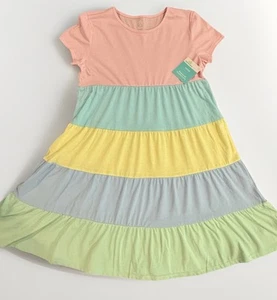 Way To Celebrate Tiered Short Sleeve Dress Multi Pastel Girls’ XXL 18 NWT NEW - Picture 1 of 14