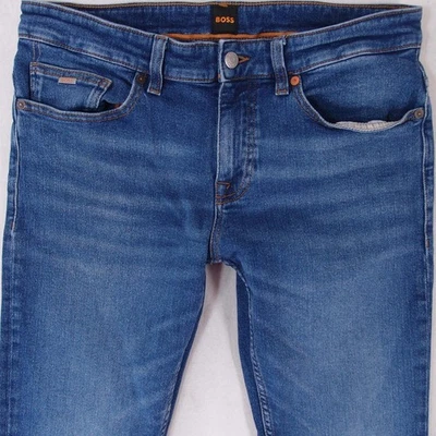 Hombres HUGO BOSS DELAWARE Ajustado Recto Elástico Azul Jeans W32 L32 - Imagen 1 de 4