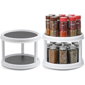 10 Inch Lazy Susan Spice Organizer - Rotating 2 Tier Rack for Kitchen Efficiency - Picture 1 of 10