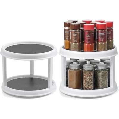 10 Inch Lazy Susan Spice Organizer - Rotating 2 Tier Rack for Kitchen Efficiency - Image 1 of 4