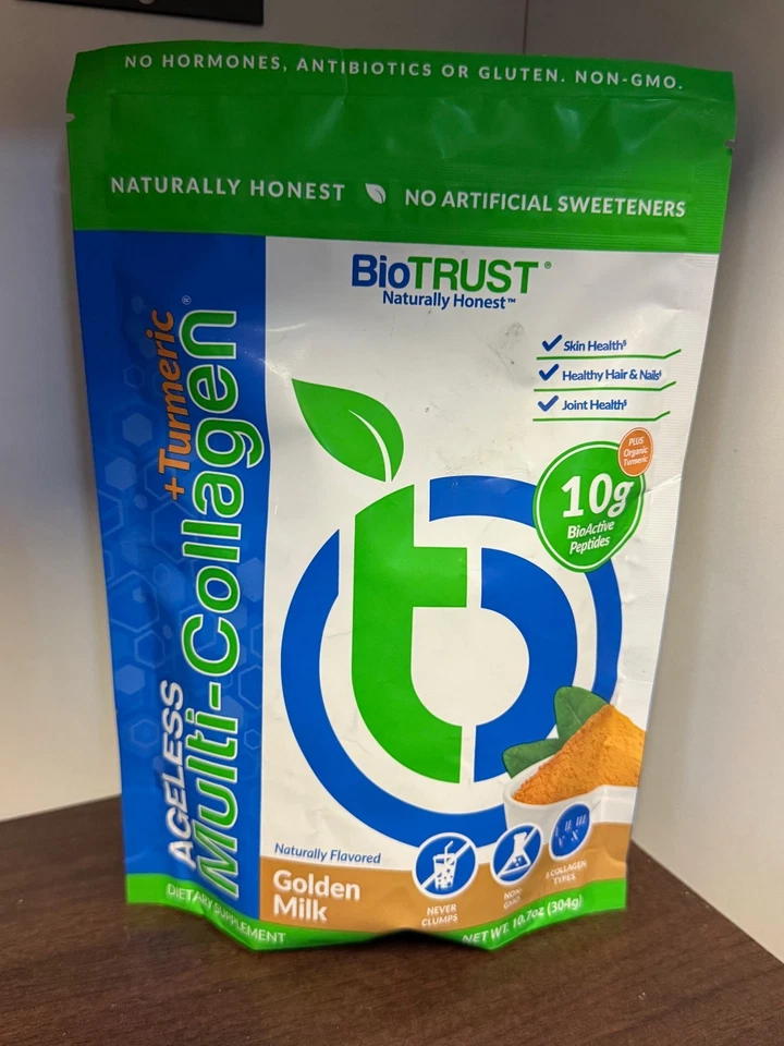 BioTrust Ageless Multi-Collagen Turmeric Golden Milk 10.7 Oz exp 4/27