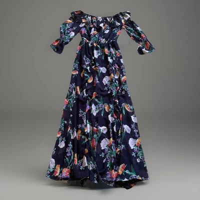 New York & Co Small Floral Maxi Dress Off Shoulder Boho Navy Summer Ruffle - Image 1 of 4