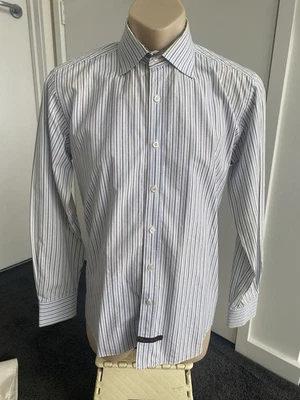 ENGLISH LAUNDRY Shirt BY Christopher Wicks Blue/brown Stipe Size 15.5 32/33 - image 1 of 4