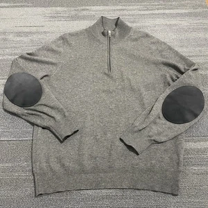 Brunello Cucinelli Sweater Mens 50 Large Gray Cashmere Suede Elbow Patch Zip* - Picture 1 of 12