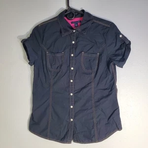Blusa Camisa Tommy Hilfiger Abotonada Top Talla Mediana Negra Manga Corta - Imagen 1 de 14
