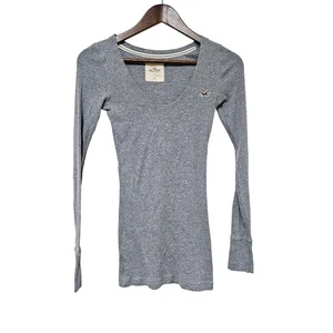 Hollister Vintage Y2K V-neck Henley Sz M Lightweight Heather Gray Trendy Casual - Picture 1 of 5