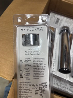 2- Sloan V-600-AA 1-1/2" x 9" Plastic/Rubber Vacuum Breaker Flush Connection - Image 1 of 2