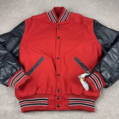 Vintage Holloway Award Jacket Mens M Red Black Varsity Letterman USA Wool 90s - Image 1 of 4