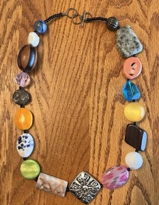 Unique Mixed Variety Chunky Bead  Faux Stones Statement Necklace - Picture 1 of 9