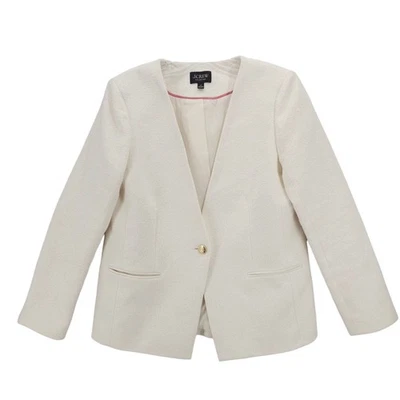 J. CREW Collection Alfie Collarless Blazer Cotton Blend Boucle Ivory Size 10 - Image 1 of 4