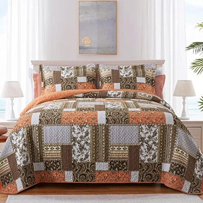  Cotton Quilts King Size for Farmhouse- King (98 * 106 in) Dreamland Orange - Image 1 of 4