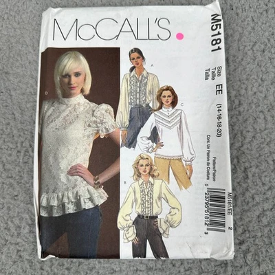 Blusa victoriana McCalls M5181 Misses con volantes patrón de costura talla 14-20 sin cortar Y2K Foto 1 de 4