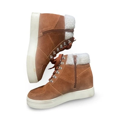 Steve Madden Lakes Botín de Cuña Piel Sintética Sherpa Gamuza Coñac Zapatilla 8.5M Foto 1 de 4