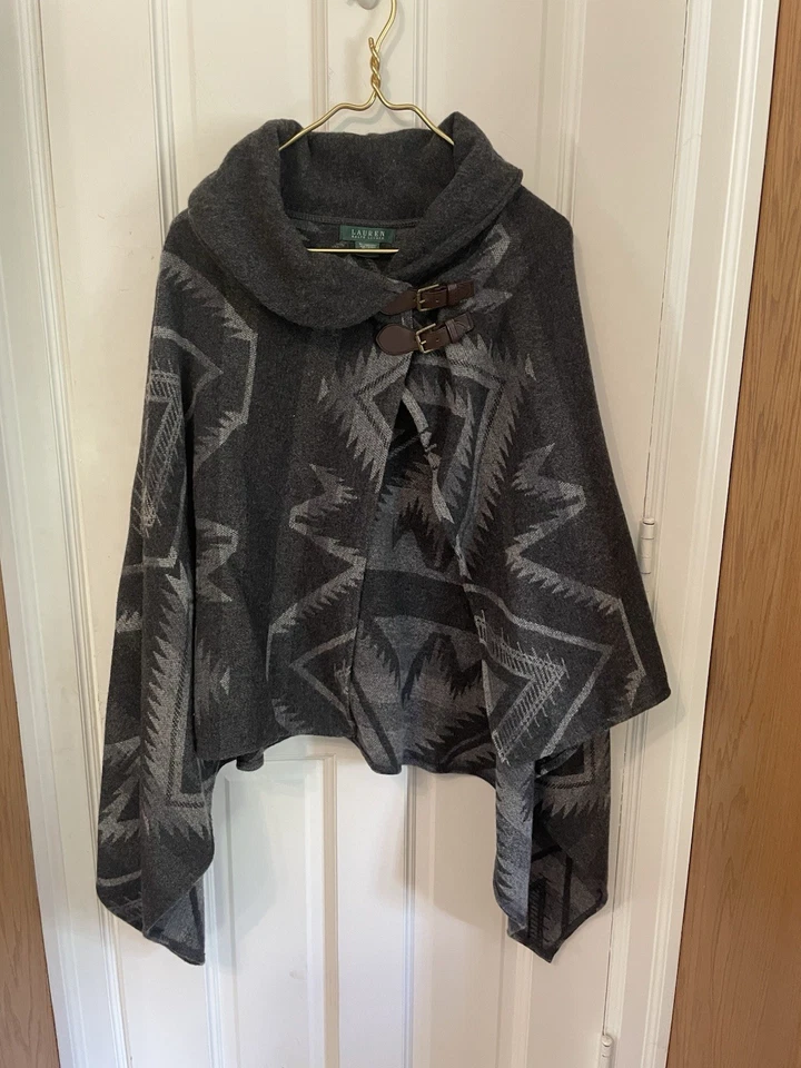 Poncho de colección Ralph Lauren mezcla de lana de cordero manta capa abrigo OS | Hecho en Italia Foto 1 de 4